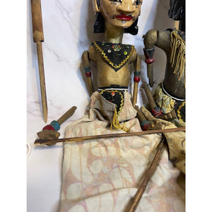 Vintage Wayang Golek Kasars (Demon/Ogre) - Hand carved Wooden Puppet - Rod and Stick -