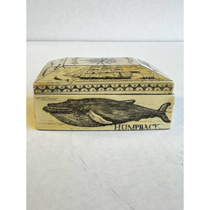 Vintage Scrimshaw Beatrice Whaleship Trinket Jewelry Box Faux Made In England