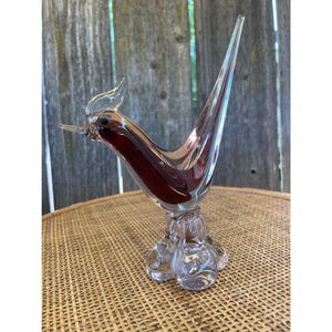 Hand Made Venetian Glass Encased Red Glass Bird Figurine with a Glass Base b94