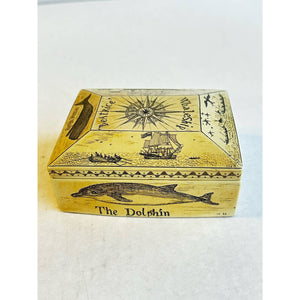 Vintage Scrimshaw Beatrice Whaleship Trinket Jewelry Box Faux Made In England