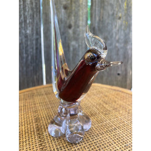Hand Made Venetian Glass Encased Red Glass Bird Figurine with a Glass Base b94