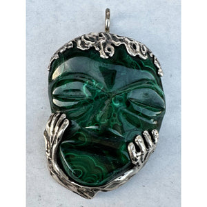 Vintage Malachatie Face Pendant with sterling silver