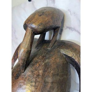 Vintage African Bird Adorned Statue Figurine Mask Primitive Carving Sculpture Wooden Primitive Tribal Art c1960-70's