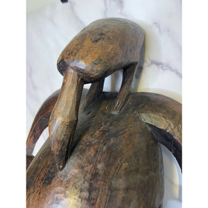 Vintage African Bird Adorned Statue Figurine Mask Primitive Carving Sculpture Wooden Primitive Tribal Art c1960-70's