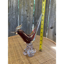 Load image into Gallery viewer, Hand Made Venetian Glass Encased Red Glass Bird Figurine with a Glass Base b94