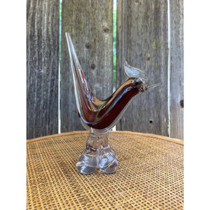 Hand Made Venetian Glass Encased Red Glass Bird Figurine with a Glass Base b94