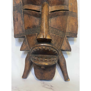 Vintage African Bird Adorned Statue Figurine Mask Primitive Carving Sculpture Wooden