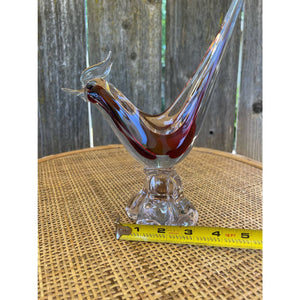 Hand Made Venetian Glass Encased Red Glass Bird Figurine with a Glass Base b94