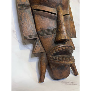 Vintage African Bird Adorned Statue Figurine Mask Primitive Carving Sculpture Wooden