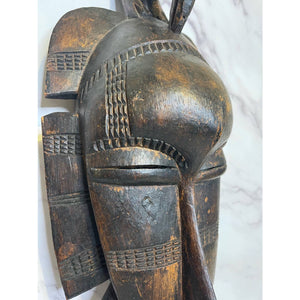 Vintage African Bird Adorned Statue Figurine Mask Primitive Tribal Art c1960-70's