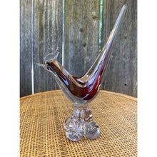 Load image into Gallery viewer, Hand Made Venetian Glass Encased Red Glass Bird Figurine with a Glass Base b94