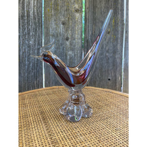 Hand Made Venetian Glass Encased Red Glass Bird Figurine with a Glass Base b94
