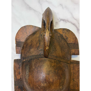 Vintage African Bird Adorned Statue Figurine Mask Primitive Carving Sculpture Wooden