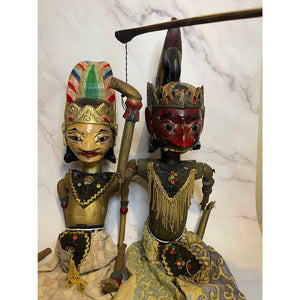 Vintage Wayang Golek Kasars (Demon/Ogre) - Hand carved Wooden Puppet - Rod and Stick -