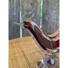 Load image into Gallery viewer, Hand Made Venetian Glass Encased Red Glass Bird Figurine with a Glass Base b94