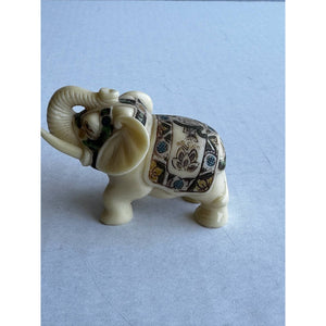 Vintage Alabaster White Elephant Figurine Hand Painted Made in India