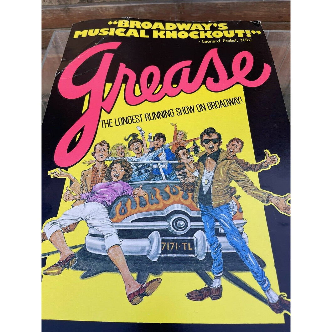 Vintage 1970s GREASE Broadway Musical original Cardboard POSTER - B33