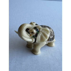 Vintage Alabaster White Elephant Figurine Hand Painted Made in India