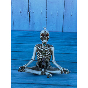 Vintage Handmade Crystal Heart Turquoise Red Eyes Meditating Yoga Skeleton