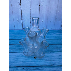 Vintage Pyramid Of 7 Attached Glass Bud Vase Tower