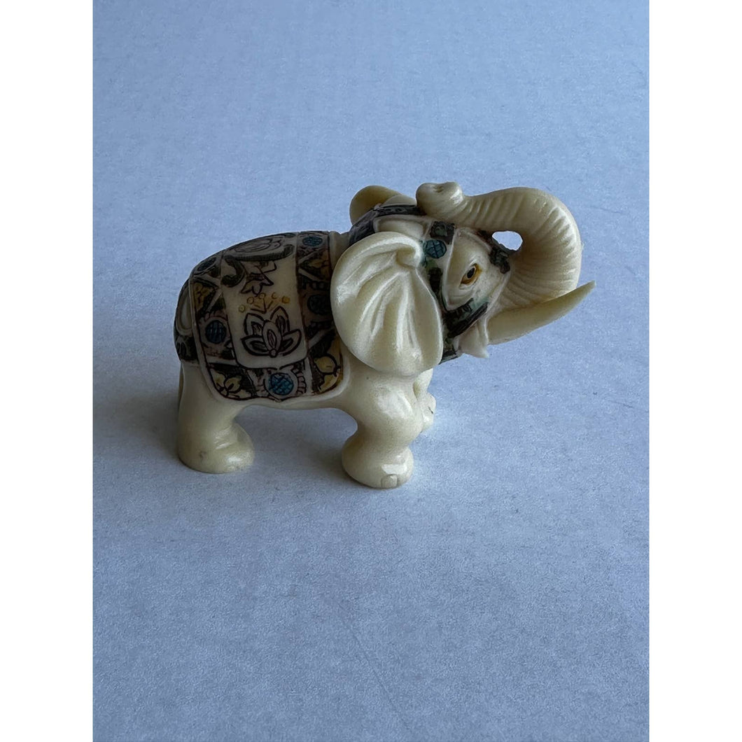 Vintage Alabaster White Elephant Figurine Hand Painted Made in India