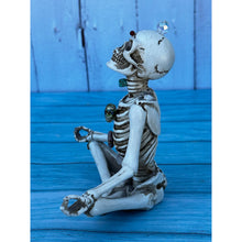 Load image into Gallery viewer, Vintage Handmade Crystal Heart Turquoise Red Eyes Meditating Yoga Skeleton