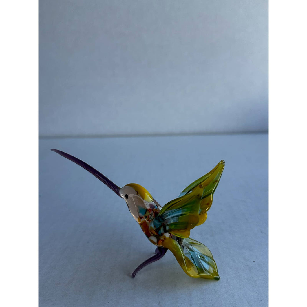 Vintage Multicolor Rainbow Hand Blown Glass Hummingbird Sculpture Figurine