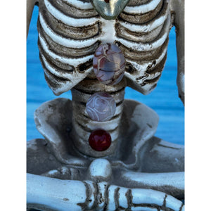 Vintage Handmade Crystal Heart Turquoise Red Eyes Meditating Yoga Skeleton