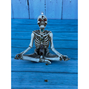 Vintage Handmade Crystal Heart Turquoise Red Eyes Meditating Yoga Skeleton