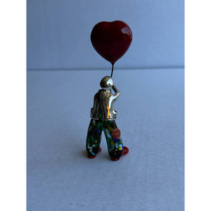 Vintage Ancini Silver Enamel Murano Italy Clown Holding Heart Balloon w Stickers