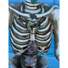 Load image into Gallery viewer, Vintage Handmade Crystal Heart Turquoise Red Eyes Meditating Yoga Skeleton