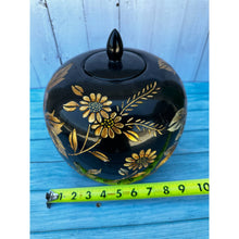 Load image into Gallery viewer, Vintage Black &amp; Gold Floral Pot / Vase / Urn