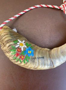 Vintage Decorative Floral Animal Horn With Rope - Wall Decor / Blowing Horn