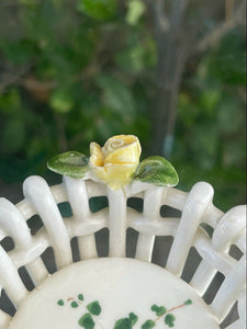 Vtg Italian Capodimonte Style Round Porcelain Rose Basket 6.25"