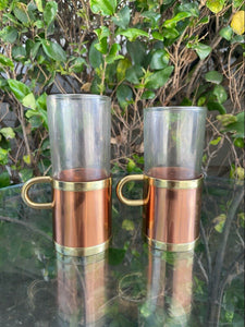 (2) Vintage Beucler Glass Copper Brass Turkish Coffee Cups B22