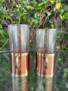 (2) Vintage Beucler Glass Copper Brass Turkish Coffee Cups B22