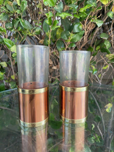 (2) Vintage Beucler Glass Copper Brass Turkish Coffee Cups B22
