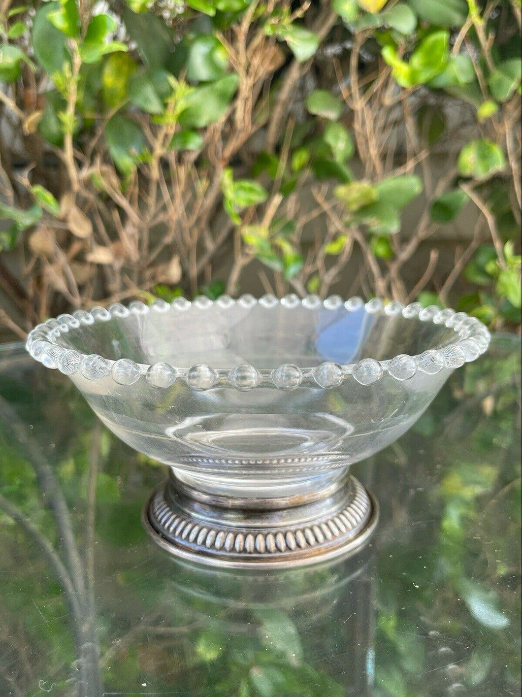 Vintage Elegant Imperial Glass Candlewick Crystal Dish Bowl Sterling Base B22