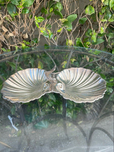 Antique Crescent Silver Plate Baroque Silver plated Clam Shell Dish Bowl B22