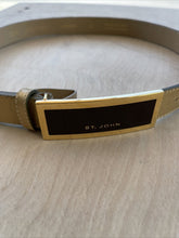 Load image into Gallery viewer, St John Beige Leather /Silk Belt Gold /Black Buckle Size S XS  Unique B5