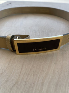 St John Beige Leather /Silk Belt Gold /Black Buckle Size S XS  Unique B5