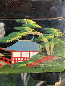 Vintage Far East Japanese Musical Jewelry Box Hand Painted Mt Fiji -B28