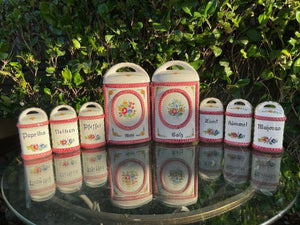 Vintage German Spice Jars Set Of 8: Marjoram, Flour Salt, Cloves, Rummel Etc B28