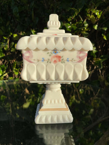 Vintage Westmoreland Hand Painted Wedding Milk Glass Candy Dish Roses &Bows B28