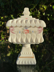 Vintage Westmoreland Hand Painted Wedding Milk Glass Candy Dish Roses &Bows B28