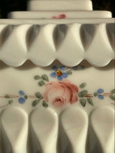 Load image into Gallery viewer, Vintage Westmoreland Hand Painted Wedding Milk Glass Candy Dish Roses &amp;Bows B28
