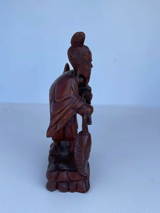 Antique/Vintage 8" Chinese Hand Carved Cinnabar Man with Fish Figurine 40
