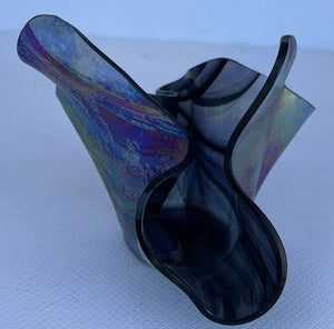 Vintage hand blown signed art glass handkerchief iridescent aurene vase bowl