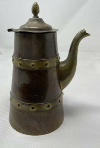 COBRE TLAQUEPAQUE Copper, Brass Wooden Handled Coffee Pot  W/Lid VINTAGE B46