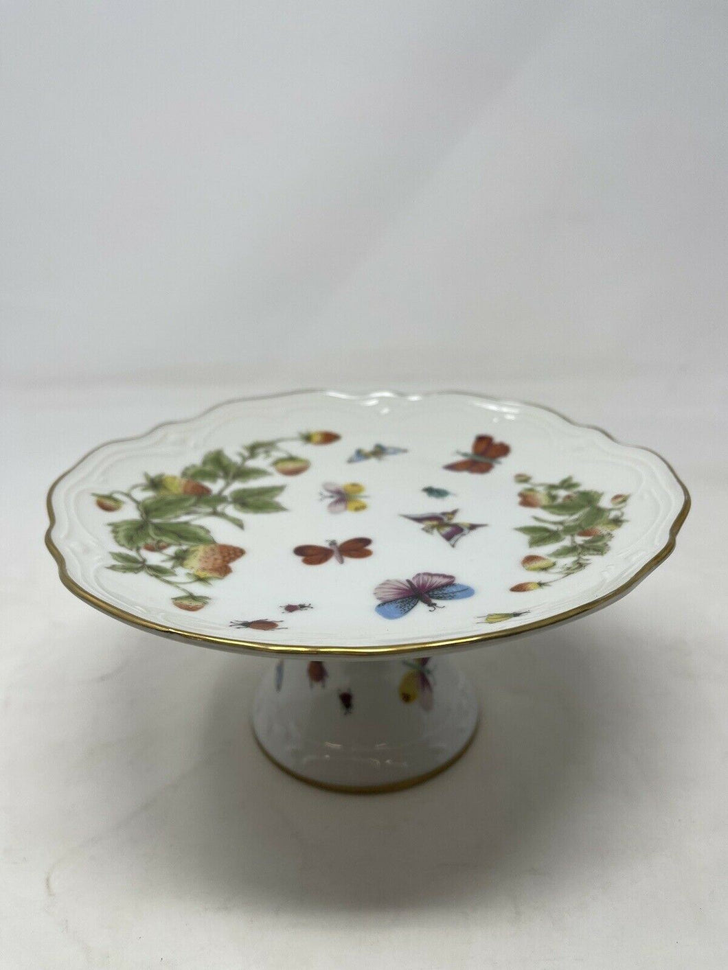 Lenox VTG Pedestal Stand Butterflies W/ Strawberries Lenwile China Ardalt Japan